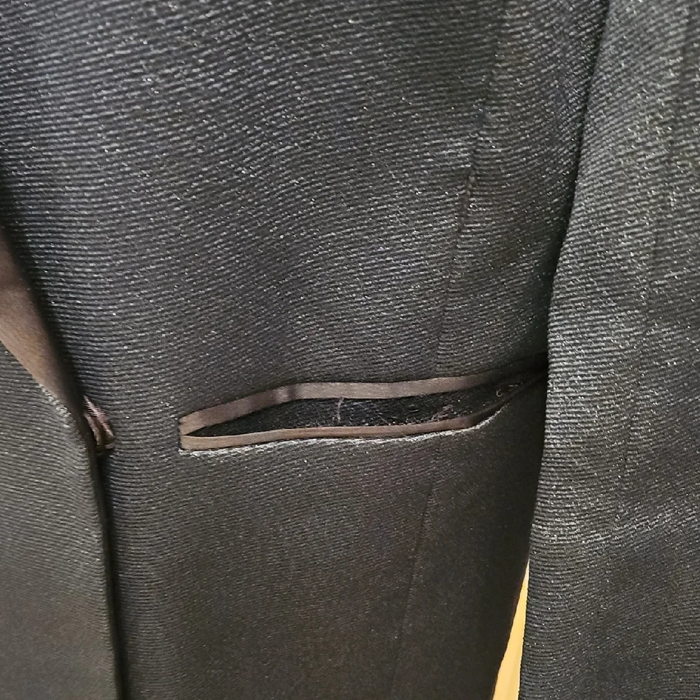 H&M Women's Dark Blue Sparkle Blazer with Black Satin Lapel - Picture 6 of 10